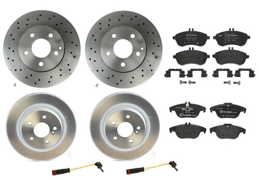 Mercedes Brakes Kit - Pads & Rotors Front and Rear (295mm/300mm) (Low-Met) 2115401717 - Brembo 1634385KIT